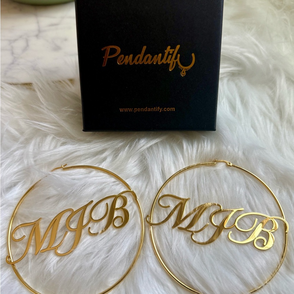 Personalized Name Hoop Earrings - MJB - 3.5”-4”